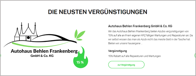 Screenshot Neue Vergünstigungen